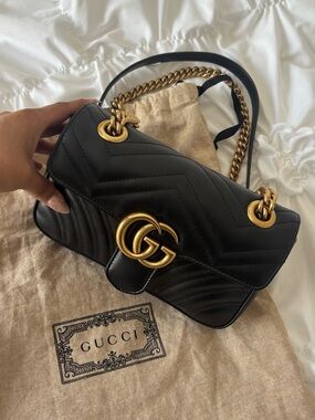 Gucci Black Matelassé GG Chain Shoulder Bag with Gold Hardware